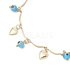 Handmade Evil Eye Lampwork & Stainless Steel Heart Tassel 304 Stainless Steel Curved Bar Link Chain Anklets for Women AJEW-AN00742-03-4