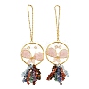 Butterfly Brass & Natural Rose Quartz Pendant Decorations HJEW-Z007-04G-04-1