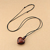 Wood Heart Pendant Adjustable Black Waxed Cord Necklaces for Women FS-WG059F7-02-1