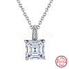 925 Sterling Silver Pave Clear Cubic Zirconia Square Pendant Necklaces NJEW-G172-02P-2