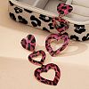 Heart with Leopard Print Alloy Tassel Stud Earrings LS-EJEW-Z112-05G-1