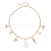 3Pcs 3 Styles Alloy Enamel Whale Tail Starfish & Natural Shell Teardrop Pendant 304 Stainless Steel Cable Chain Necklaces for Women NJEW-JN05407-6