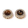 Brass with Cubic Zirconia and Tiger-Eye Flat Round Multi-Strand Links KK-Q030-16G-1