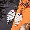 Halloween Woven MIYUKI Seed Beads Ghost Hoop Earrings EJEW-JE05854-02-2