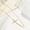 Ion Plating(IP) 304 Stainless Steel Religion Curved Cross Pendant Cable Chain Necklaces for Women NJEW-P320-13G-3