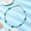 Round Shell Pearl & Synthetic Turquoise Beaded Necklaces NJEW-JN04779-02-2