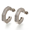 Rack Plating C-Shaped Brass Pave Clear Cubic Zirconia Stud Earrings EJEW-I310-08P-1