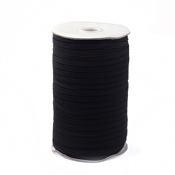 1/4 inch Flat Braided Elastic Rope Cord, Heavy Stretch Knit Elastic with Spool, Black, 5mm, about 180~200yards/roll (540~600 feet/roll)