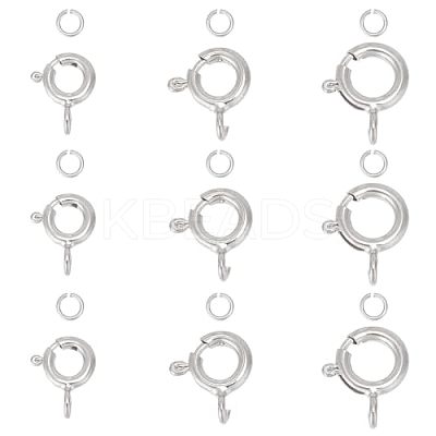 925 Sterling Silver Spring Ring Clasps with Open Jump Rings STER-GO0001-04S-1