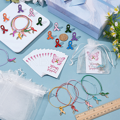 Mental Health Awarenes Theme Alloy Enamel Awareness Ribbon with Word Hope Charm Braided Bead Bracelets Kits SJEW-WR00001-1