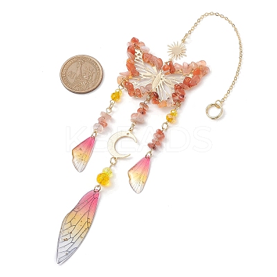 Natural Carnelian and Resin Pendant Decorations HJEW-TA00134-03-1