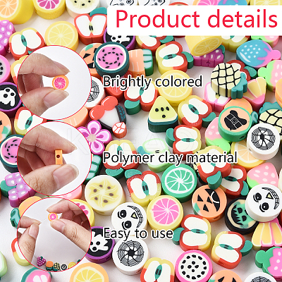 100pcs 5 Styles Handmade Polymer Clay Beads CLAY-YW0002-14-1