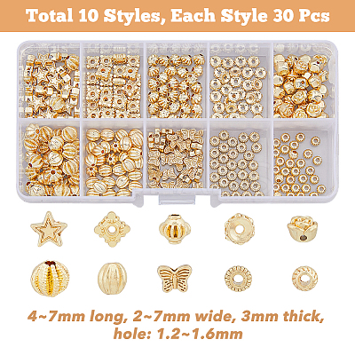 300Pcs 10 Styles Barrel Plating Alloy Beads FIND-DC0002-88-1