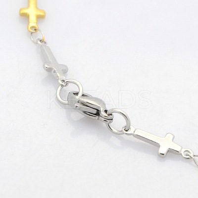 Two Tone Religious Catholic Jewelry 304 Stainless Steel Cross Link Chain Bracelets STAS-O036-09M-1