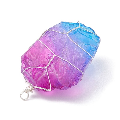 Electroplated Raw Rough Natural Quartz Copper Wire Wrapped Big Pendants PALLOY-JF02283-03-1
