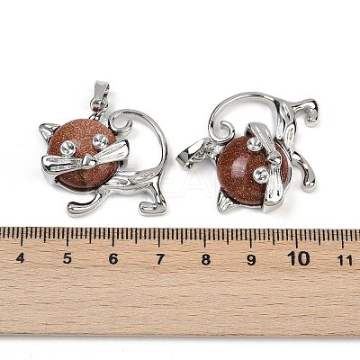 Synthetic Goldstone Kitten Pendants G-J386-C17-15-1