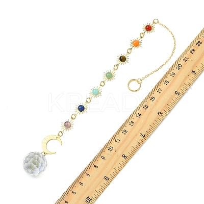 Chakra Natural Gemstone Beads & Brass Sun Moon Hanging Suncatchers HJEW-JM04995-01-1