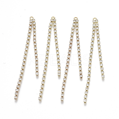 Brass Rhinestone Cup Chains Tassel Big Pendants KK-R129-08G-1