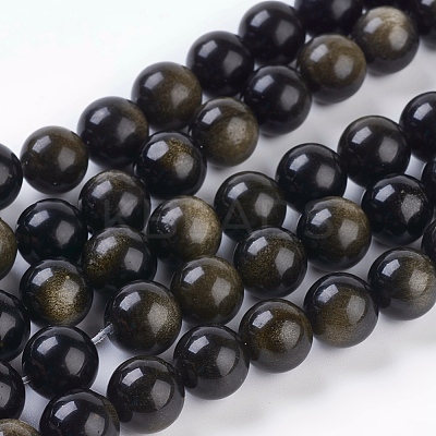 Natural Golden Sheen Obsidian Beads Strands L-G-C076-8mm-5-1
