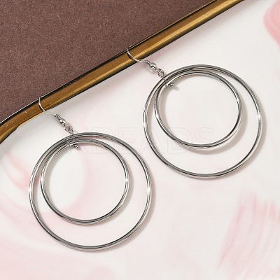 Electroplated 304 Stainless Steel Flat Round Dangle Earrings LS-EJEW-Z129-09P-1