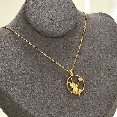 Brass & Acrylic Greek goddess Flat Round Pendant Necklaces NJEW-R018-01G-1