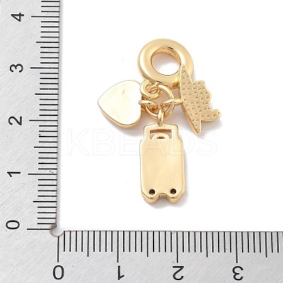 Brass Pink Enamel & Clear Cubic Zirconia Dangle Charms KK-M305-15G-02-1