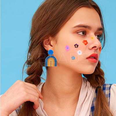 6 Pairs 6 Colors Polymer Clay Arch Dangle Stud Earrings for Women EJEW-AN0004-33-1