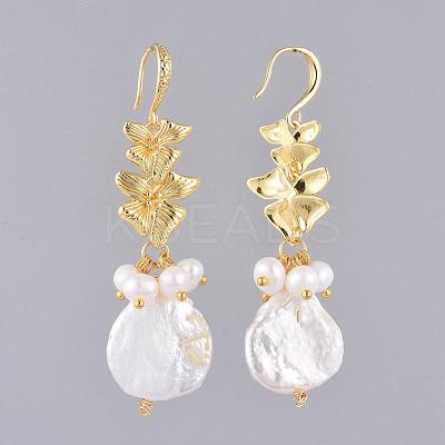 Natural Baroque Pearl Keshi Pearl Dangle Earrings EJEW-JE03879-1