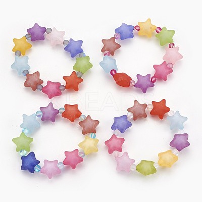 Frosted Acrylic Beads Kids Stretch Bracelets BJEW-JB03895-1