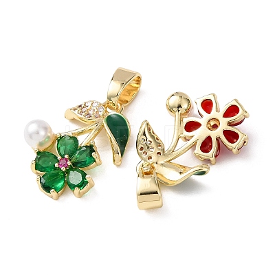 Brass Micro Pave Cubic Zirconia with ABS Plastic Imitation Pearl Pendants KK-Z141-05G-1