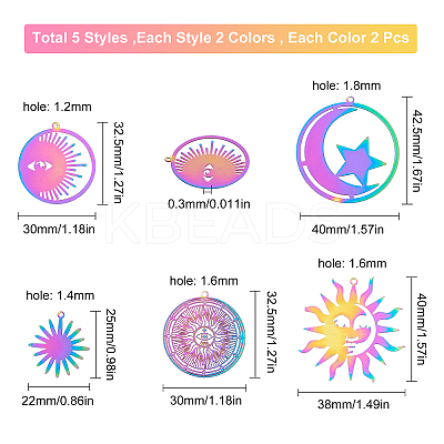 20Pcs 5 Styles 201 Stainless Steel Filigree Pendants STAS-SC0002-66-1