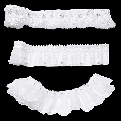 3 Yards 3 Styles  Polyester Pleated Lace Ribbons OCOR-ME0001-24-1