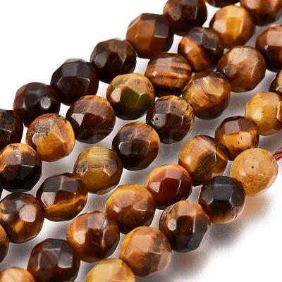 Faceted Grade A Natural Tiger Eye Round Bead Strands X-G-F260-01-4mm-1