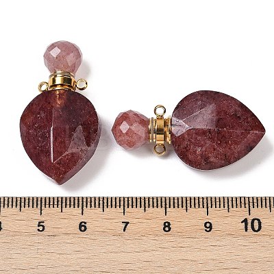 Natural Strawberry Quartz Faceted Teardrop Bottle Pendants G-A225-02G-06-1
