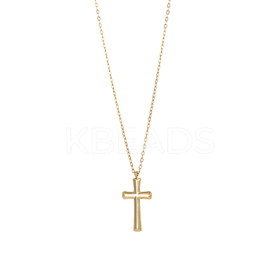 Hollow Cross 304 Stainless Steel Pendant Necklaces Ion Plating(IP) STAS-OY010-08G-1