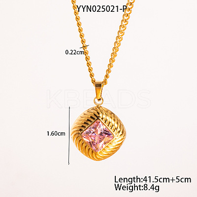 Retro Rhombus Stainless Steel Cubic Zirconia Pendant Necklaces for Women CQ6357-2-1