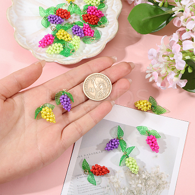 20Pcs 5 Styles Glass Seed Beaded Grape Pendants PALLOY-CA00022-1