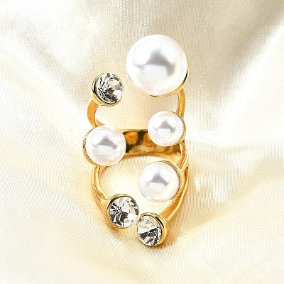 304 Stainless Steel & Cubic Zirconia & Plastic Cuff Rings for Women RJEW-M102-01G-1