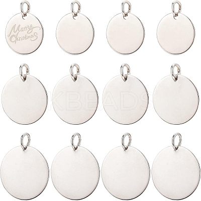 18Pcs 3 Style 201 Stainless Steel Flat Round Tag Pendants STAS-NB0001-21-1