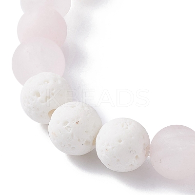 Natural Rose Quartz and Natural Dyed Lava Rock Stretch Bracelets BJEW-JB03798-05-1