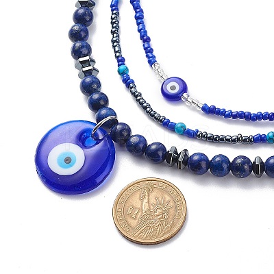 3Pcs 3 Style Lampwork Evil Eye Pendant Necklaces Set NJEW-JN04016-1