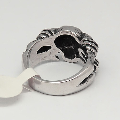 Unique Retro Men's Halloween Jewelry 304 Stainless Steel Skull Rings RJEW-F006-338-1