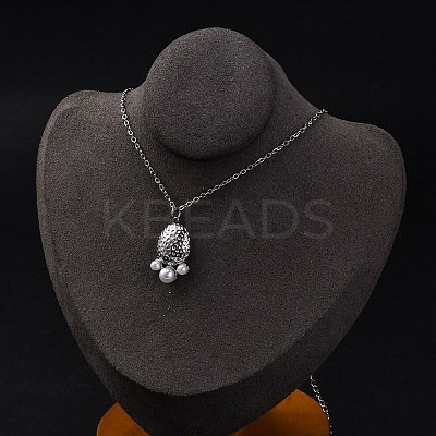 Anti-Tarnish 304 Stainless Steel & Plastic Pearl Paw Print Pendant Cable Chain Necklaces for Women STAS-Z114-16P-1