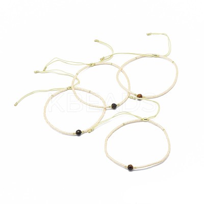 Adjustable Natural Tiger Eye Braided Bead Bracelets BJEW-F391-A09-1