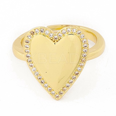 Clear Cubic Zirconia Heart Adjustable Ring RJEW-I083-10G-1