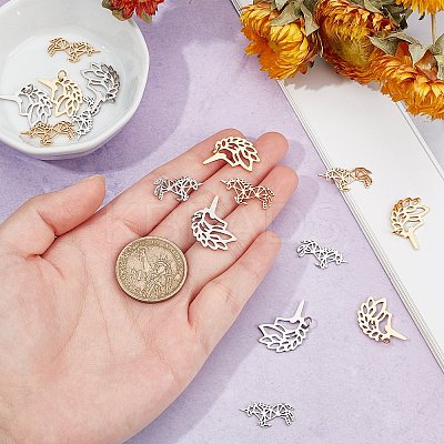 16Pcs 2 Style 201 Stainless Steel Pendants and Filigree Joiners STAS-DC0001-55-1