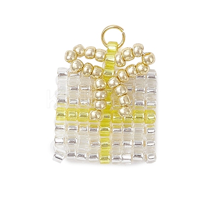 4Pcs 4 Colors Glass Seed Beaded Christmas Gift Pendants PALLOY-MZ00899-1