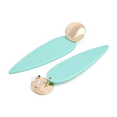 Brass Resin Teardrop Stud Earrings for Women EJEW-U030-01G-01-1