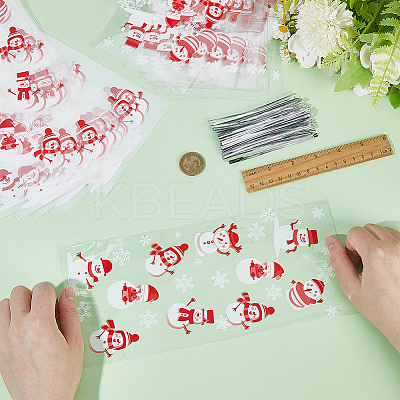 100Pcs Christmas Snowman Printed OPP Cellophane Candy Packaging Bags ABAG-GF0001-41B-1