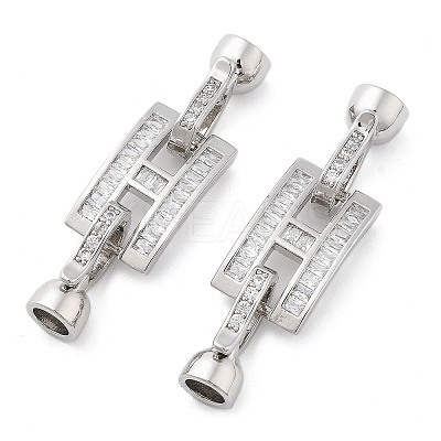 Brass with Clear Cubic Zirconia Fold Over Clasps KK-Z080-07P-1
